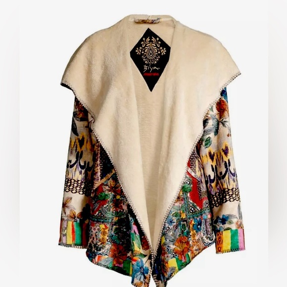 NWT Johnny Was Sherpa Hoodie Jacket Very Unique and Colorful Size XLarge - Picture 3 of 16